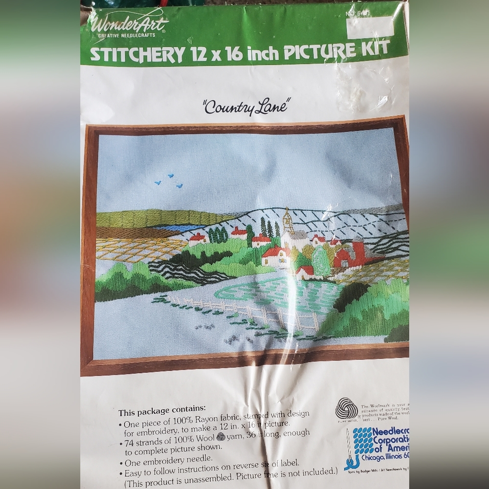 Vintage WonderArt Embroidery Kit "Country Lane" SEALED